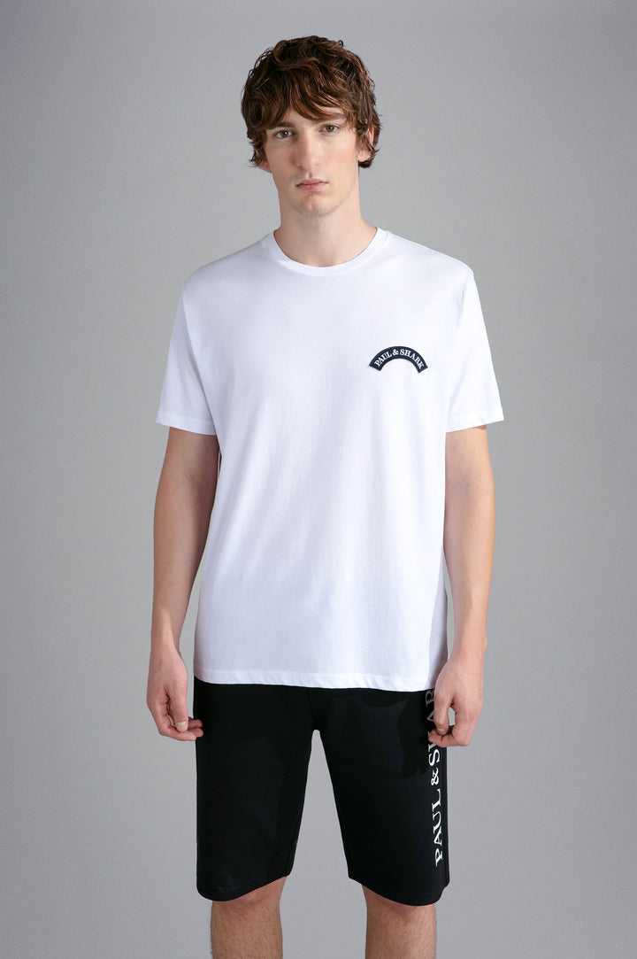 Paul & Shark Organic Cotton T-Shirt with Shark Print and P&S Badge | White