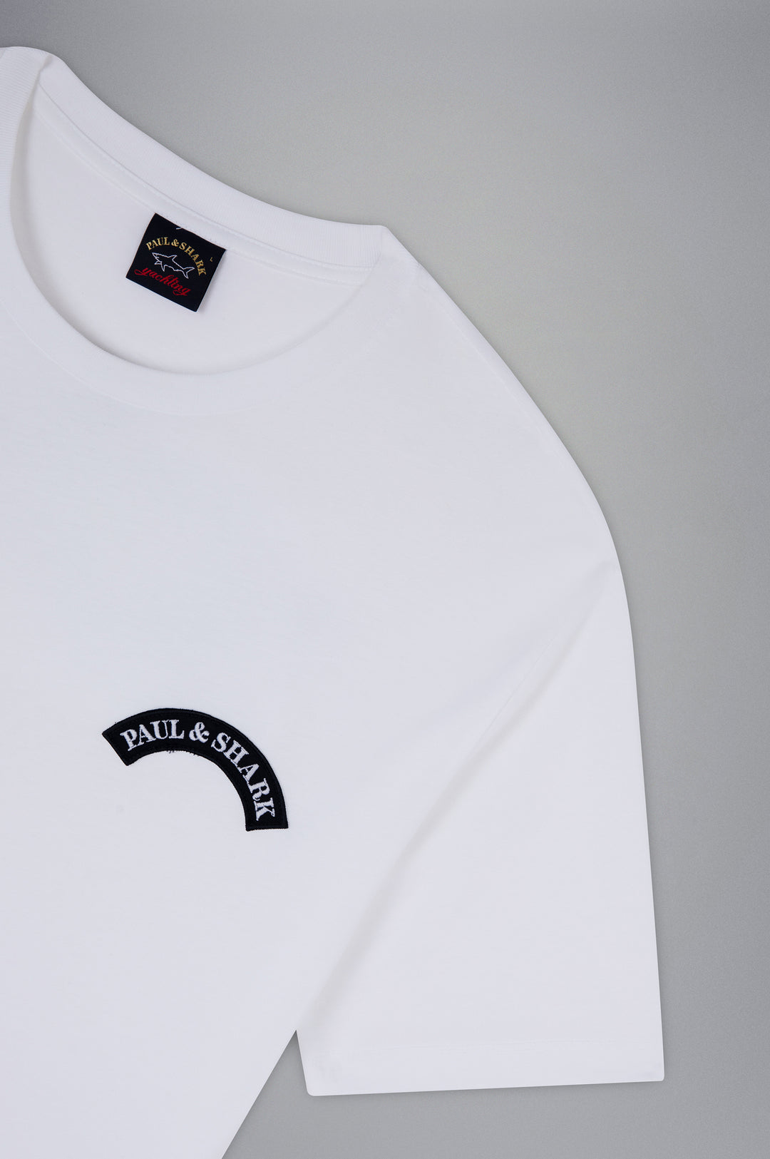 Paul & Shark Organic Cotton T-Shirt with Shark Print and P&S Badge | White