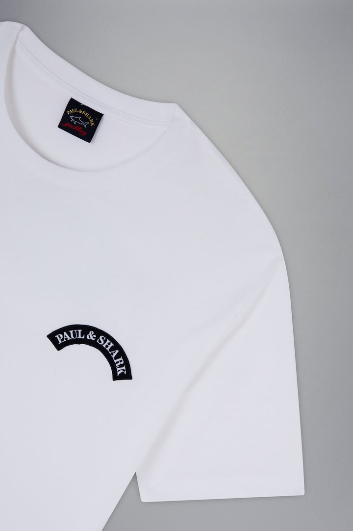 Paul & Shark Organic Cotton T-Shirt with Shark Print and P&S Badge | White