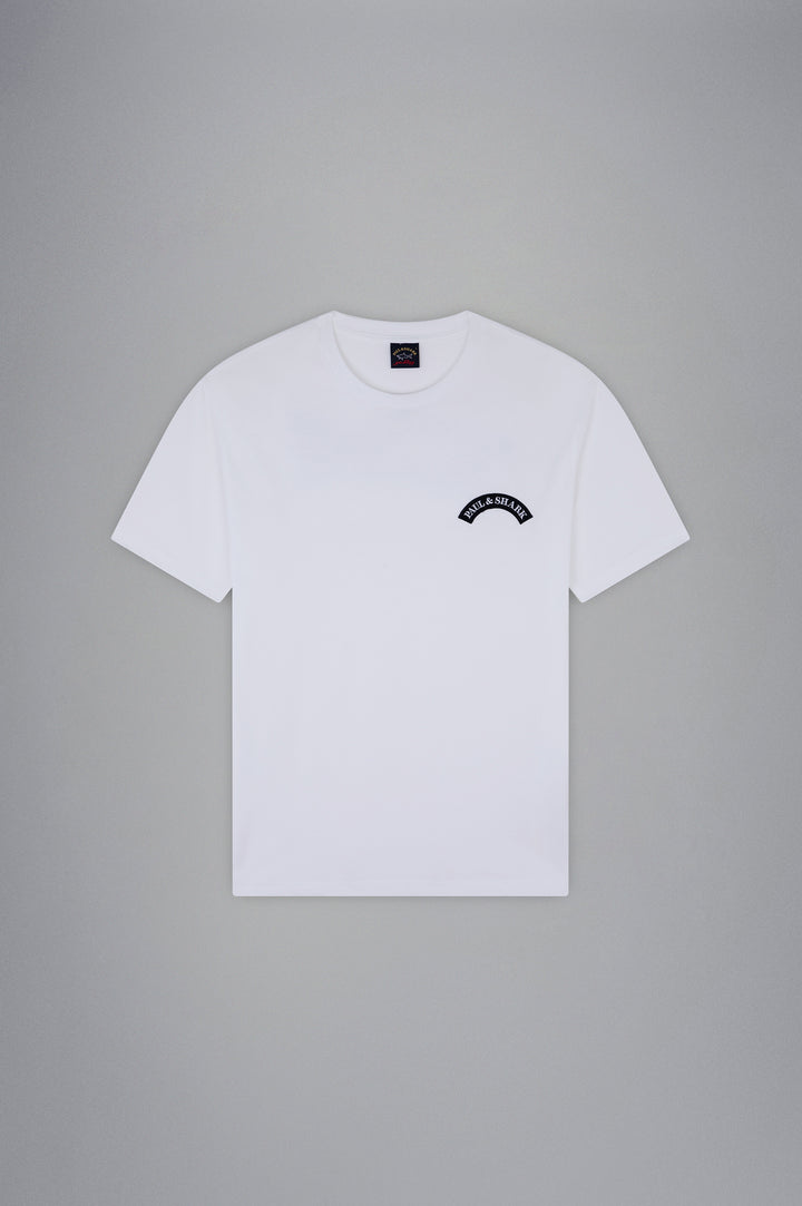Paul & Shark Organic Cotton T-Shirt with Shark Print and P&S Badge | White