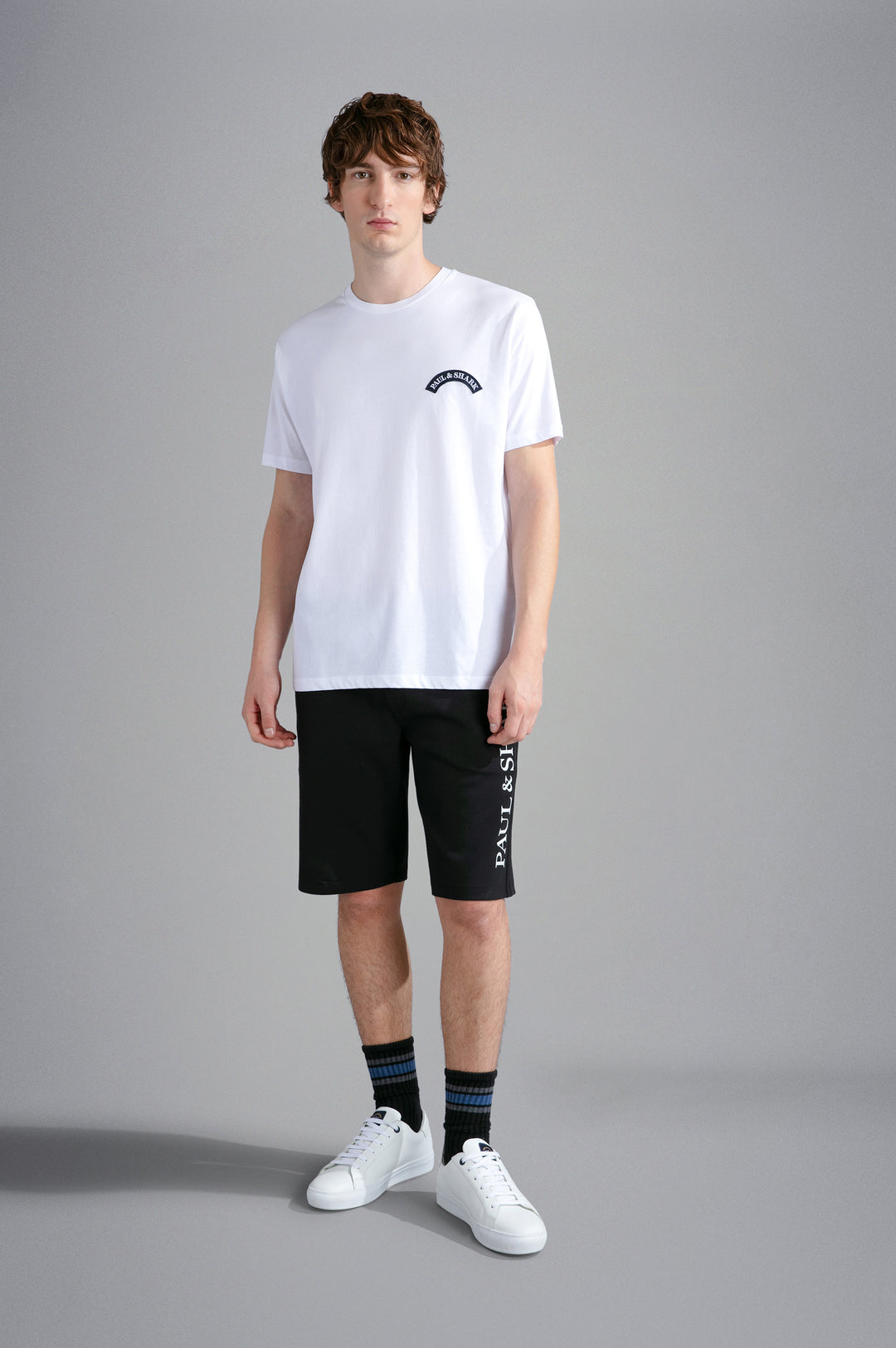 Paul & Shark Organic Cotton T-Shirt with Shark Print and P&S Badge | White