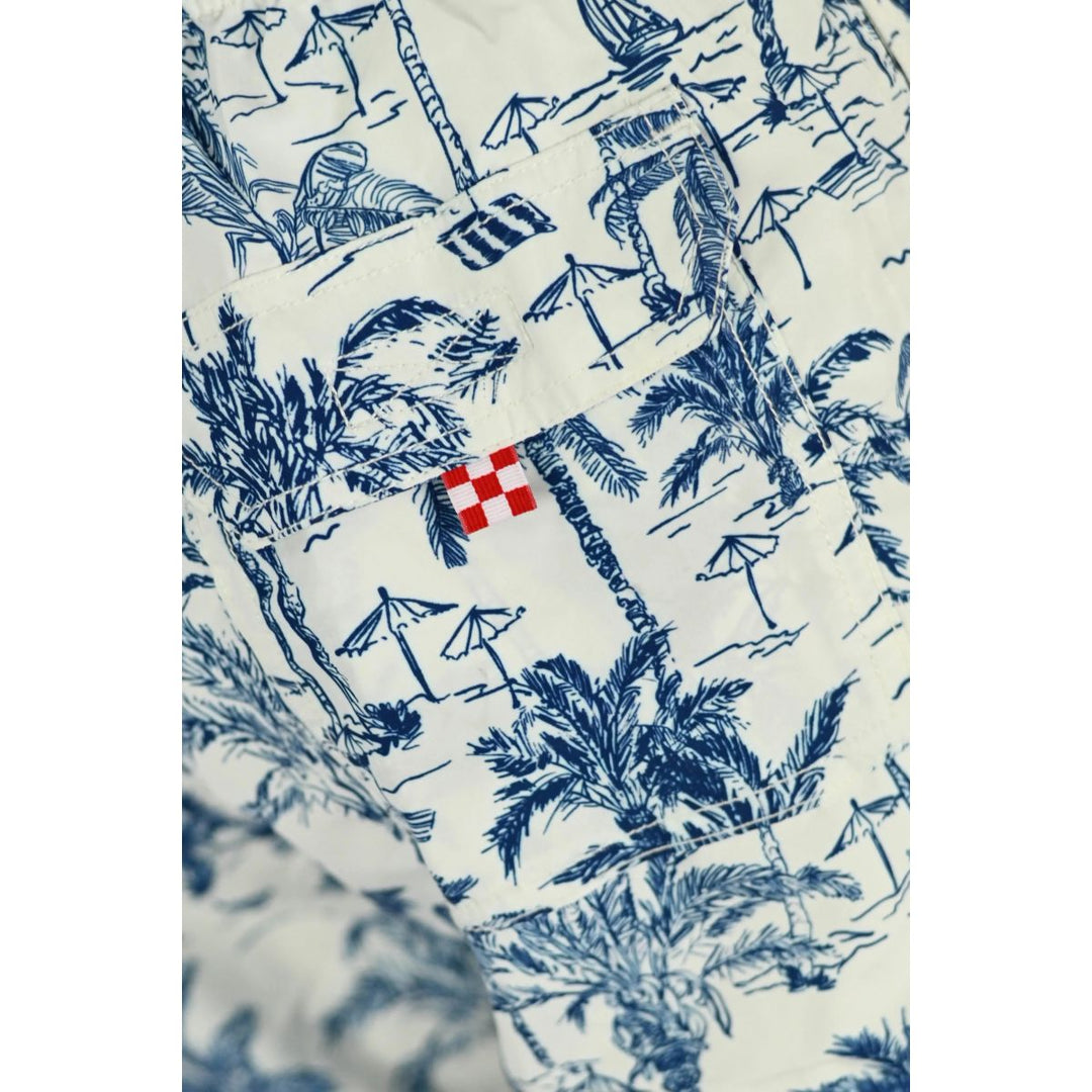 MC2 Saint Barth Mid-length Swim Shorts with Toile de Jouy Print | White/Blue
