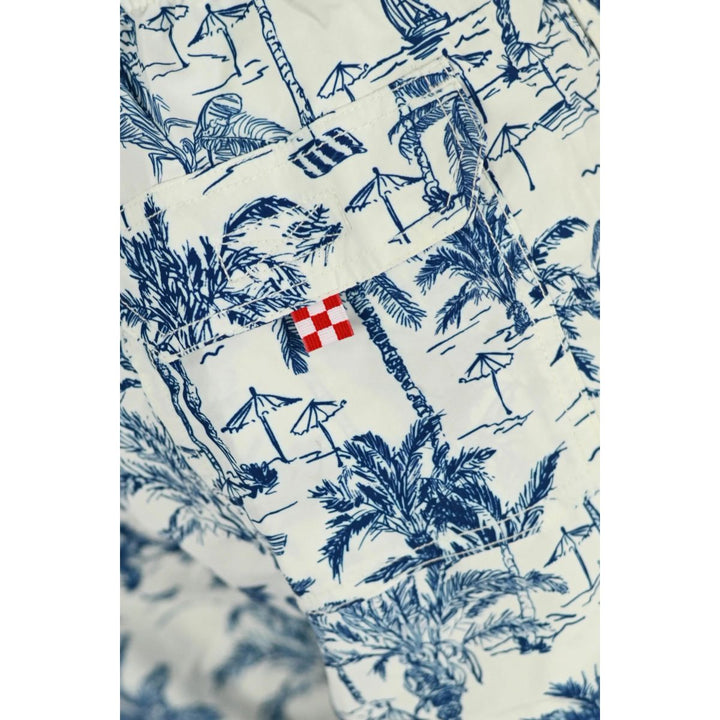MC2 Saint Barth Mid-length Swim Shorts with Toile de Jouy Print | White/Blue