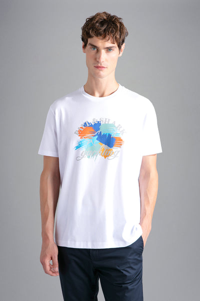Paul & Shark Cotton Jersey T-shirt with Multicolor Printed Logo | White