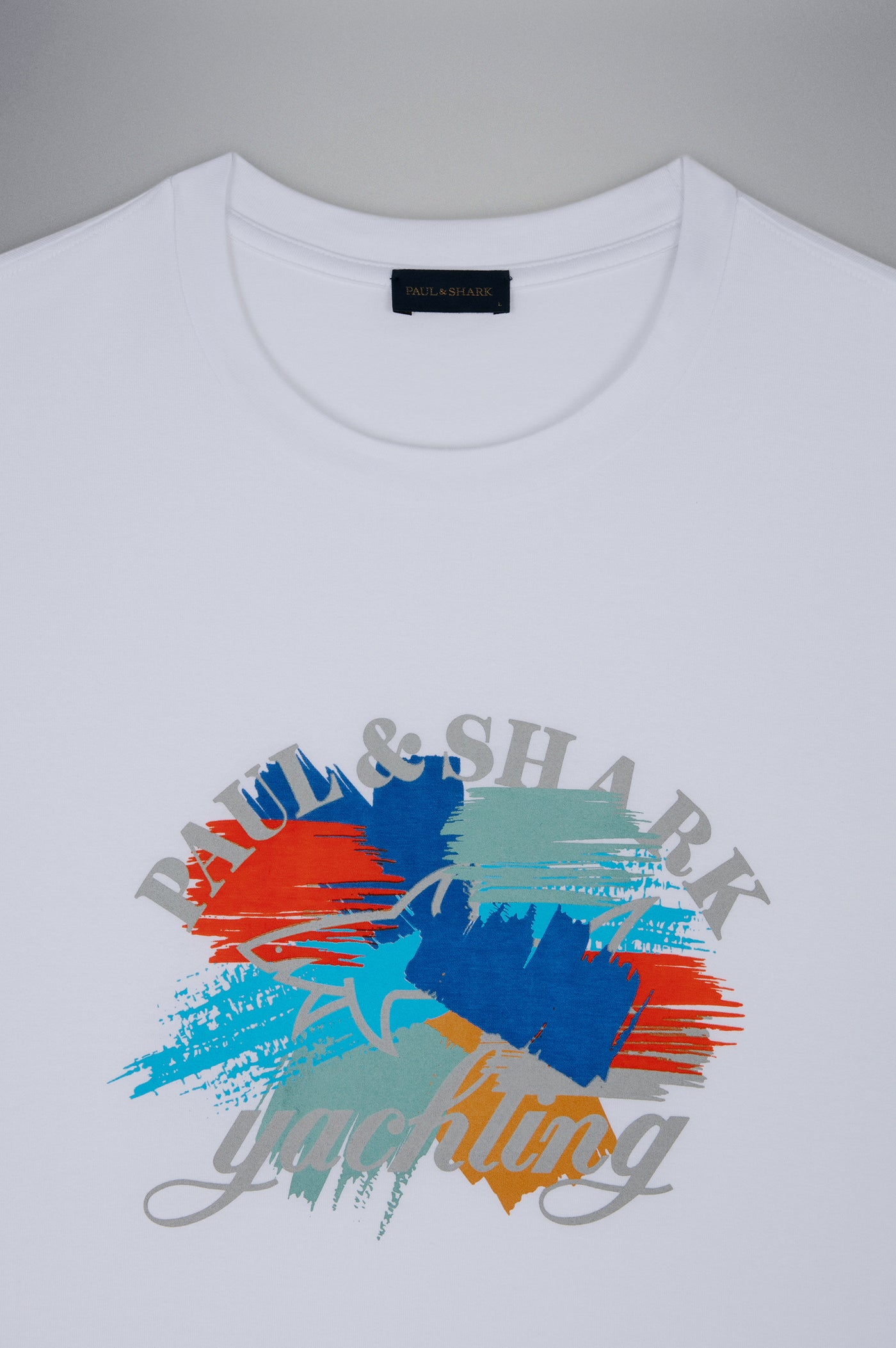 Paul & Shark Cotton Jersey T-shirt with Multicolor Printed Logo | White