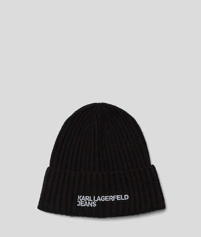 Karl Lagerfeld Logo Ribbed Men's Beanie | Black