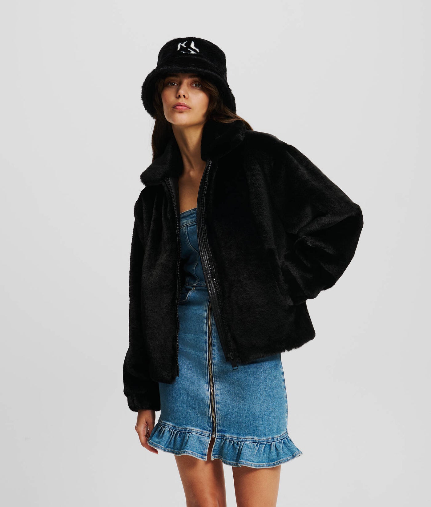 Karl Lagerfeld Faux Fur Jacket | Black