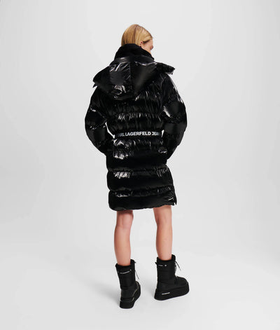 Karl Lagerfeld Long Belted Puffer Jacket | Black