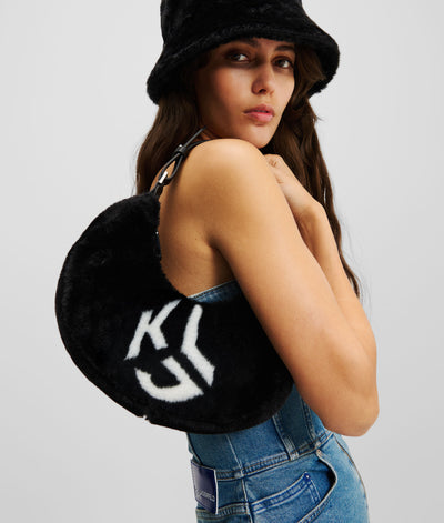 Karl Lagerfeld Faux Fur Half Moon Shoulder Bag | Black