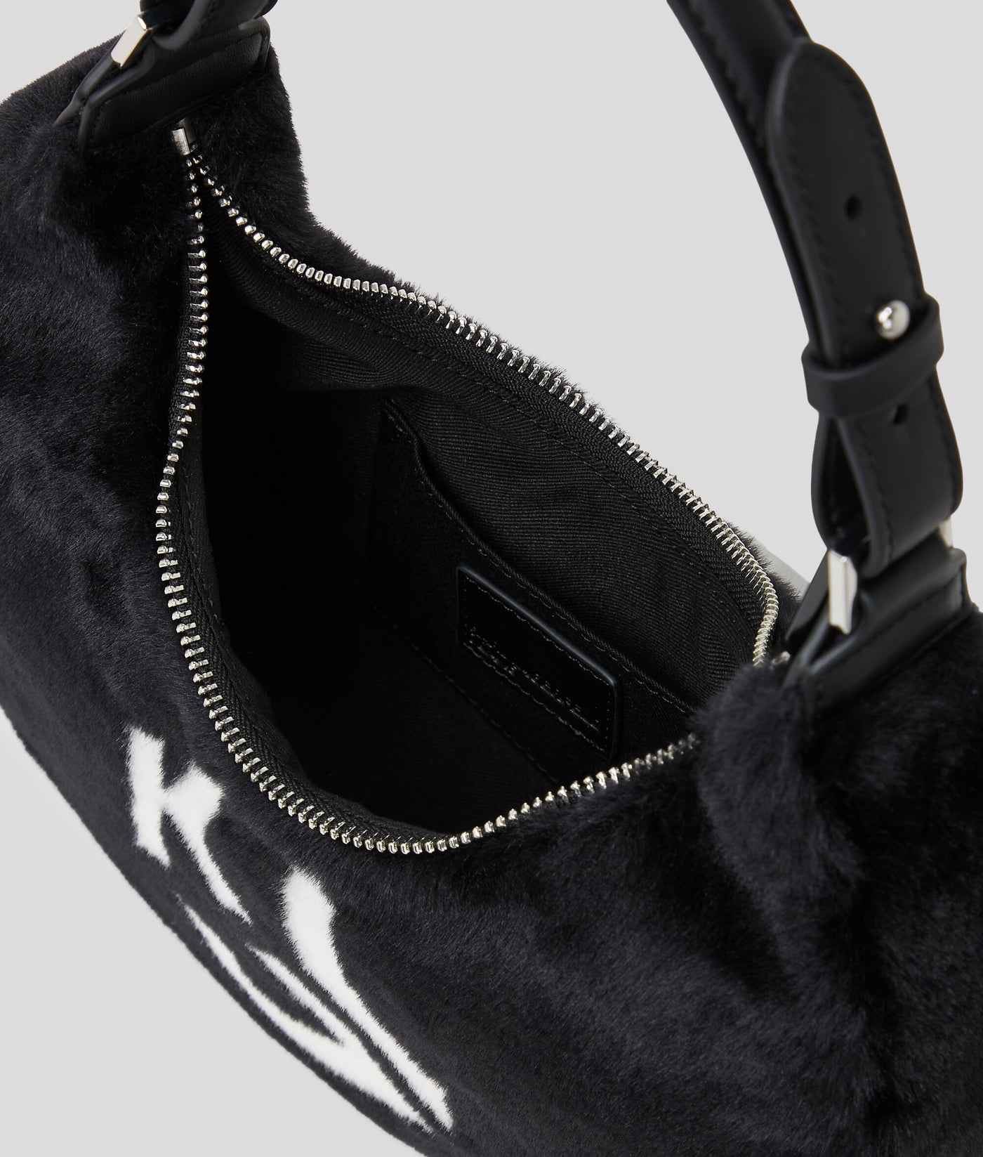 Karl Lagerfeld Faux Fur Half Moon Shoulder Bag | Black