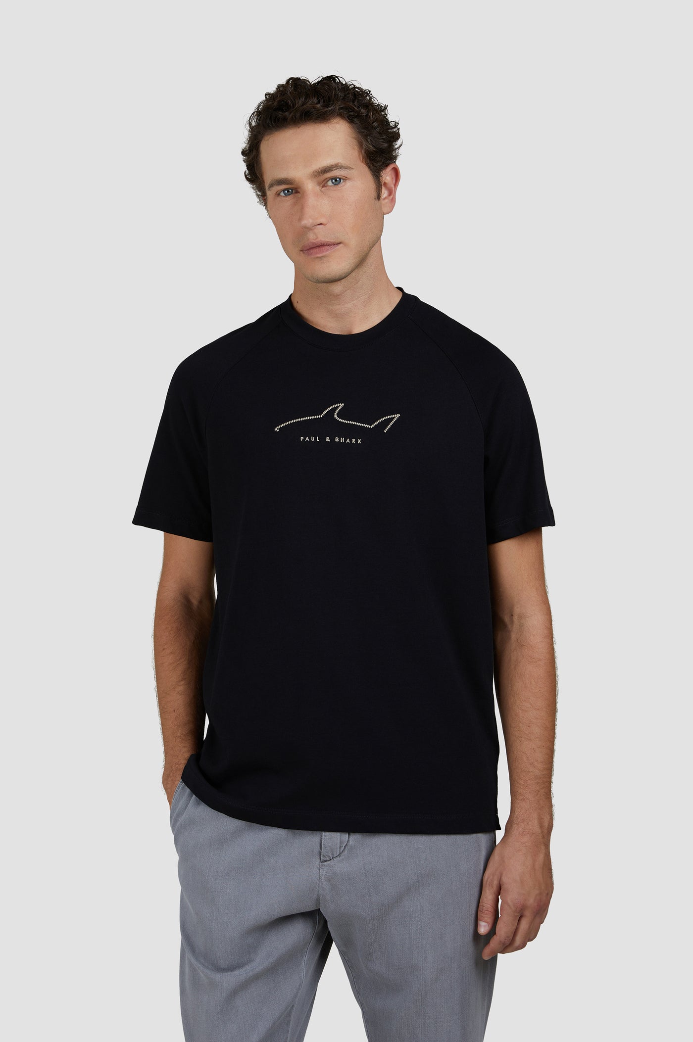 Paul & Shark Embroidered Fin Cotton Jersey T-shirt | Black