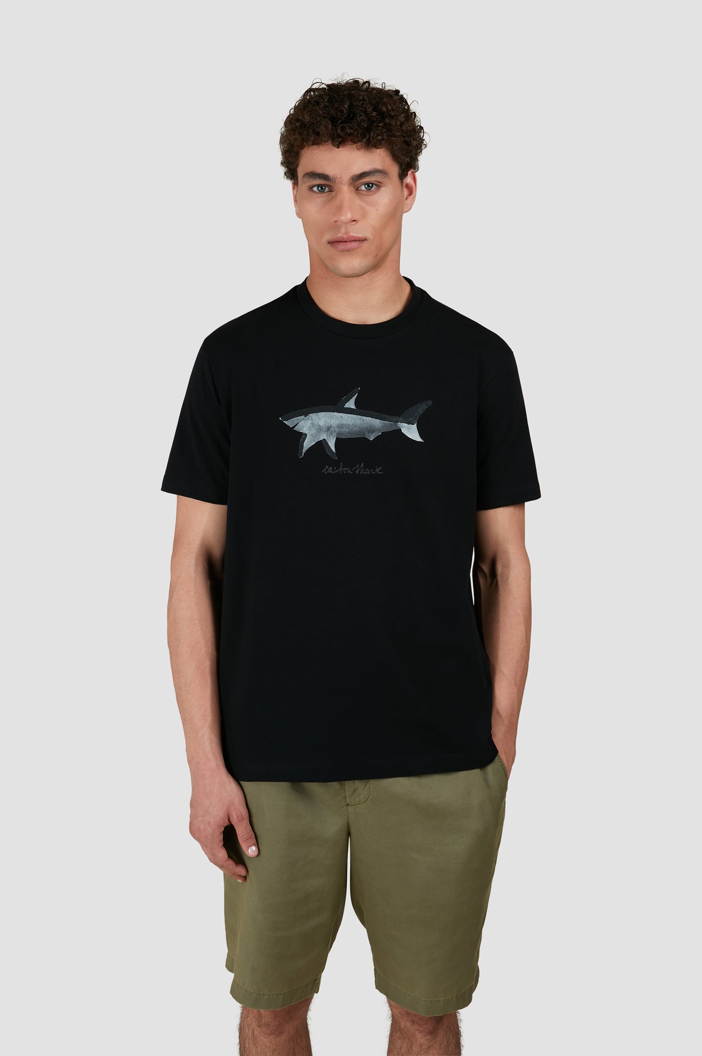 Paul & Shark Cotton Jersey T-shirt with Printed Shark | Black