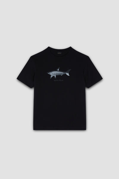 Paul & Shark Cotton Jersey T-shirt with Printed Shark | Black