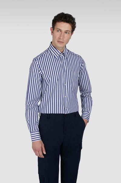 Paul & Shark Soft Touch Cotton Poplin Stripes Shirt | Navy/White