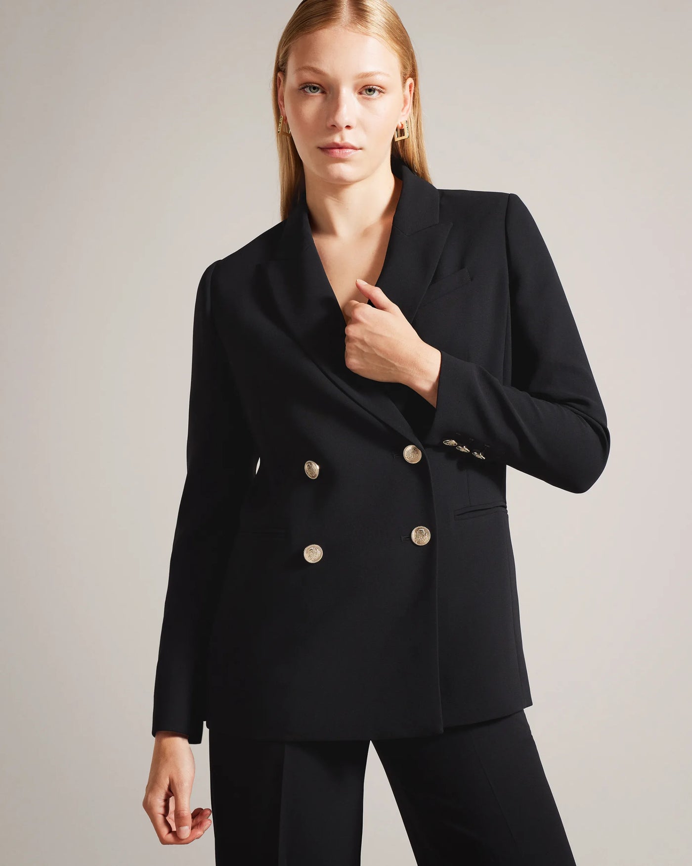 Ted Baker Llayla Double Breasted Jacket With Embossed Buttons | Black
