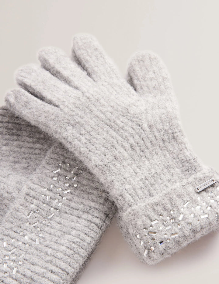 Ted Baker Rhinestone Knitted Hat And Gloves Set | Grey