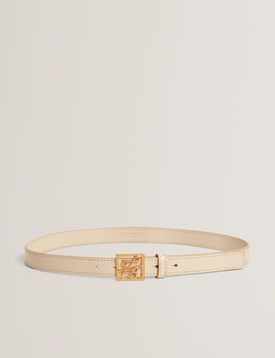 Ted Baker TB Script Buckle Slim Leather Belt | Cream