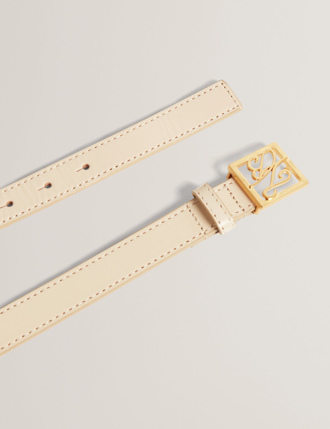 Ted Baker TB Script Buckle Slim Leather Belt | Cream