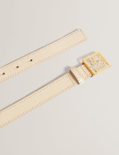 Ted Baker TB Script Buckle Slim Leather Belt | Cream