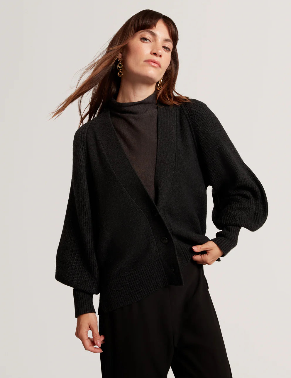 Ted Baker Mallee V Neck Boxy Fit Cardigan | Charcoal