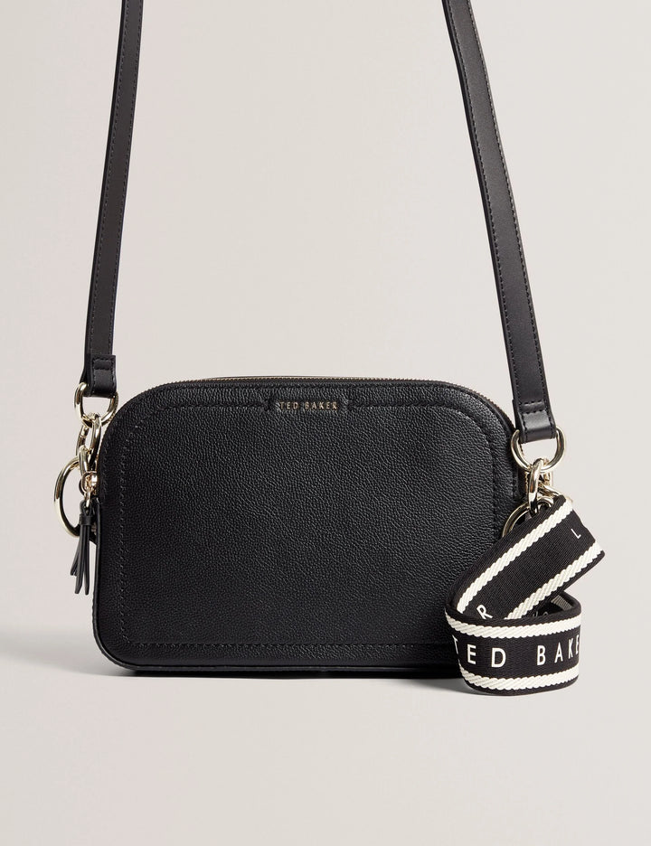 Ted Baker Logo Webbing Leather Crossbody Camera Bag | Black