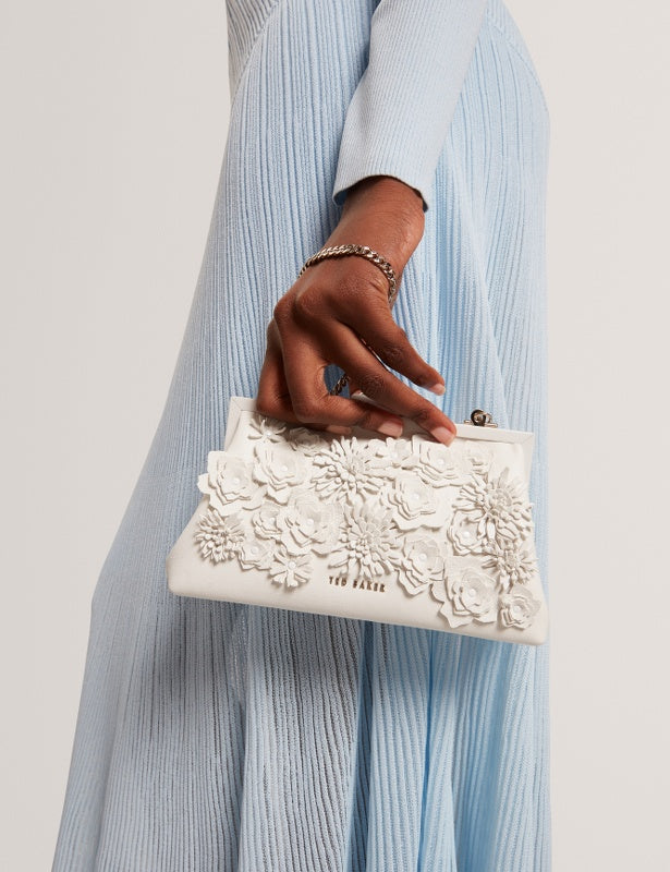 Ted Baker Fiorell Flower 3D Applique Clutch Bag | White