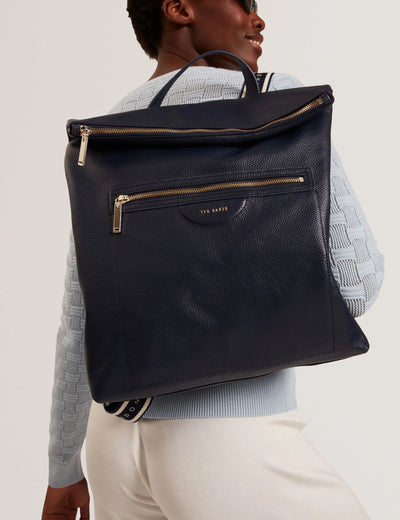 Ted Baker Essaya Leather Webbing Strap Fold Over Backpack | Navy