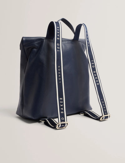 Ted Baker Essaya Leather Webbing Strap Fold Over Backpack | Navy