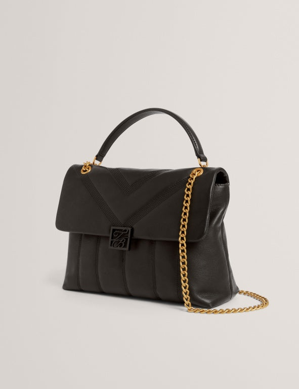Ted Baker Anileah TB Script Detail Leather Padded Shoulder Bag | Black