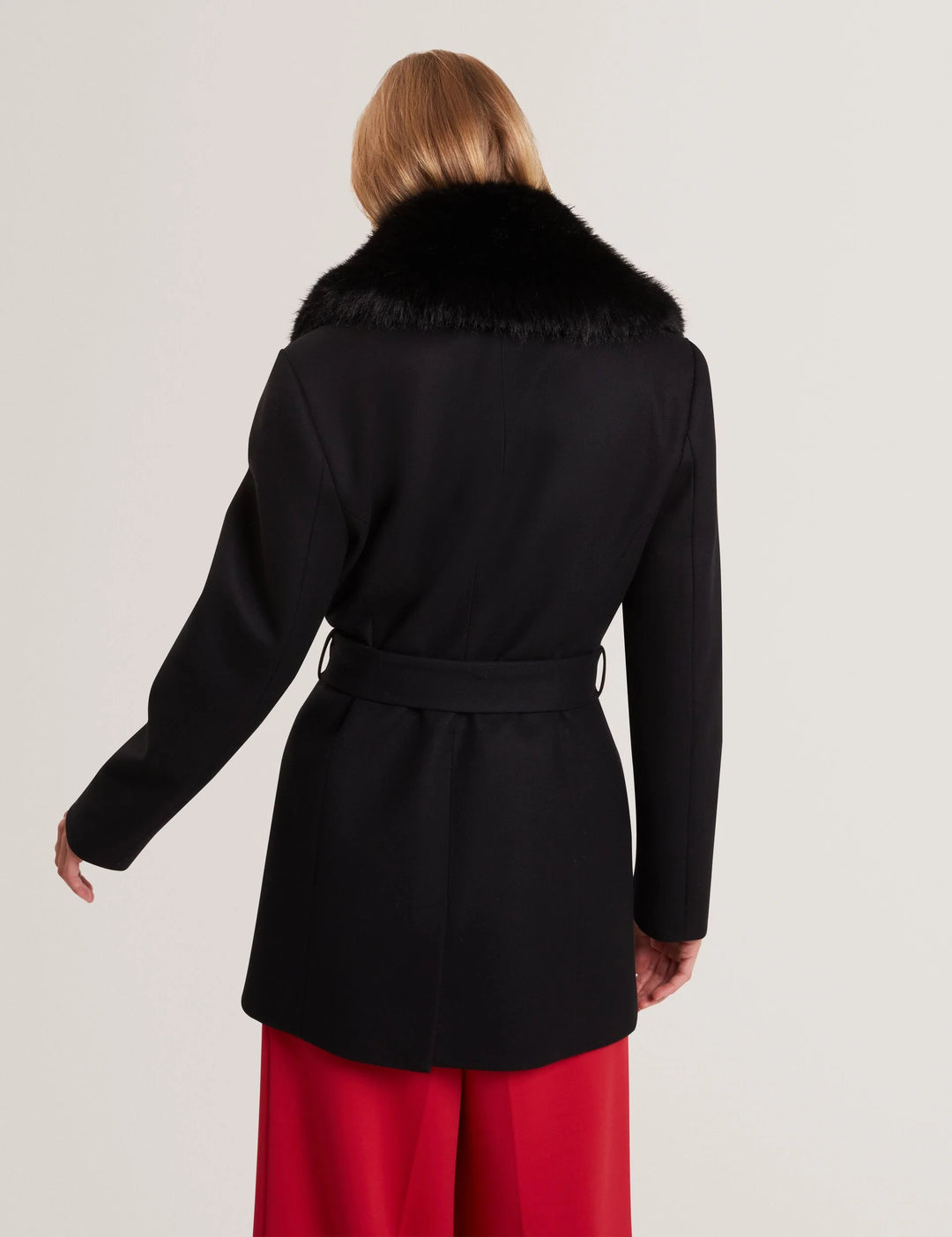 Ted Baker Toroja Faux Fur Belted Short Coat | Black