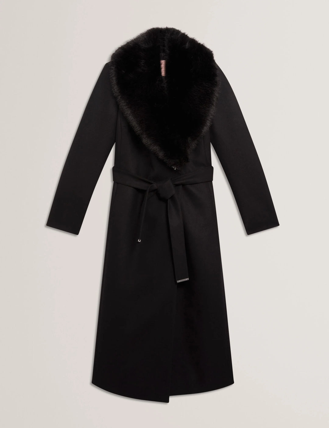 Ted Baker Musea Faux Fur Belted Long Coat | Black