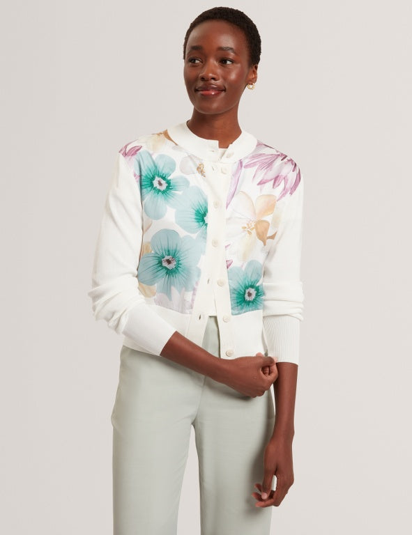 Ted Baker Varrla Printed Woven Front Cardigan | Ivory