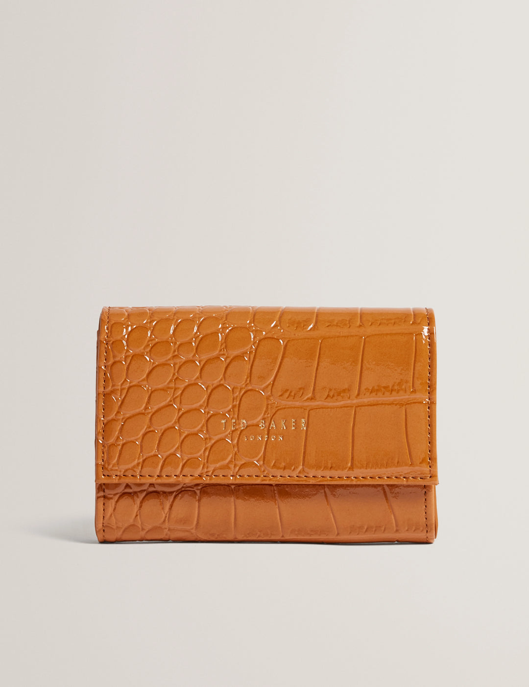 Ted Baker Patent Croc Texture Fold-Over Coin Purse | Tan