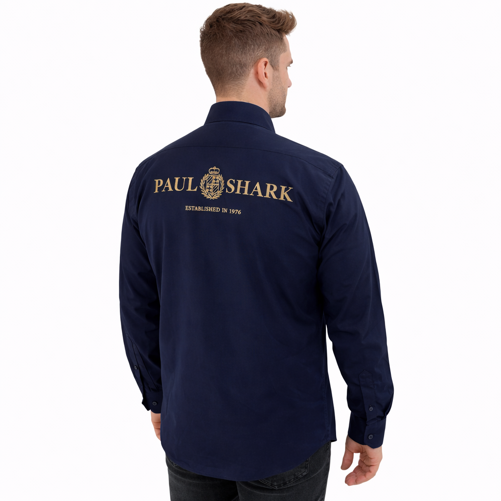 Paul & Shark Cotton Poplin Shirt with Embroidery | Navy