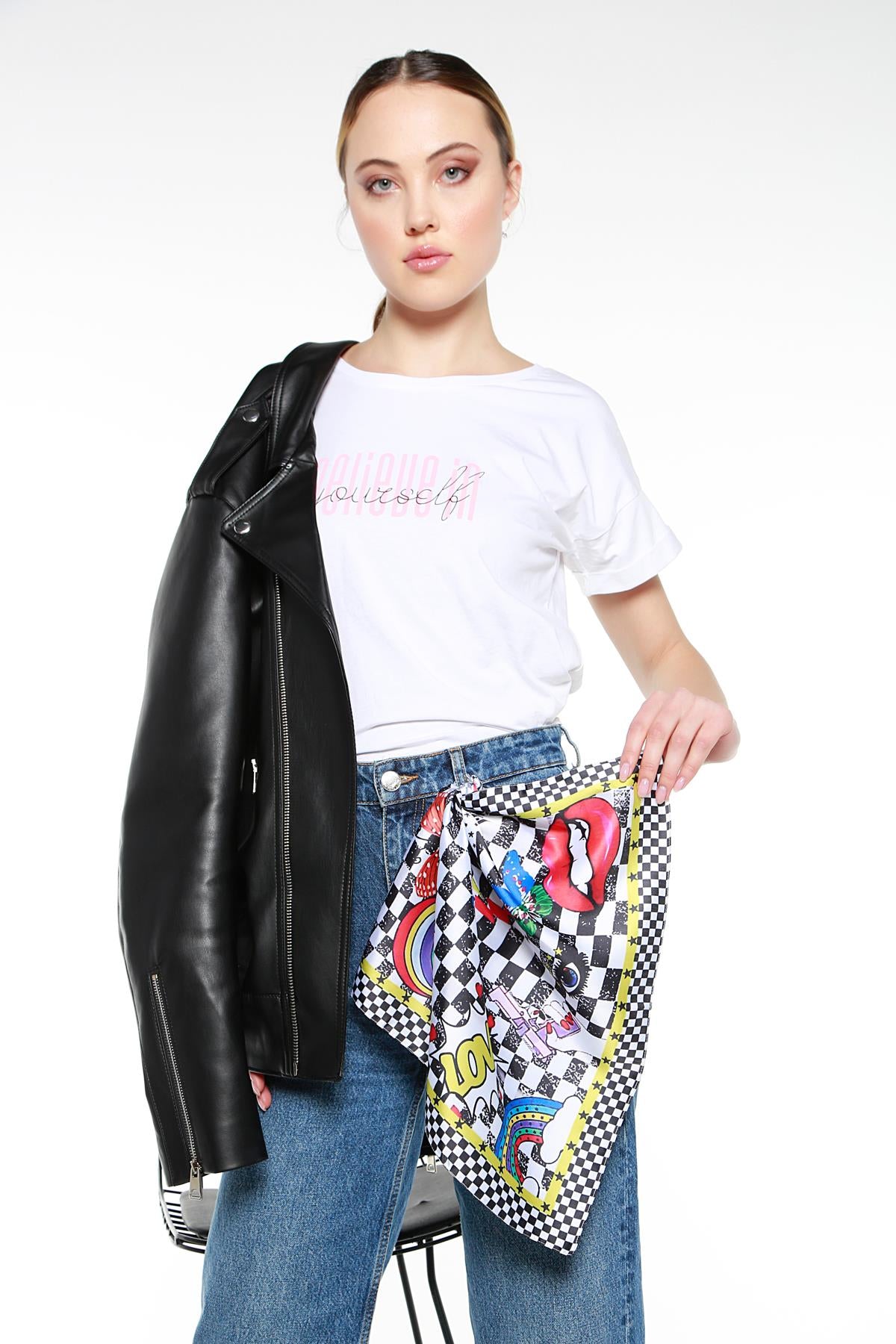 Never Needy Checkered Scarf | Multi/White