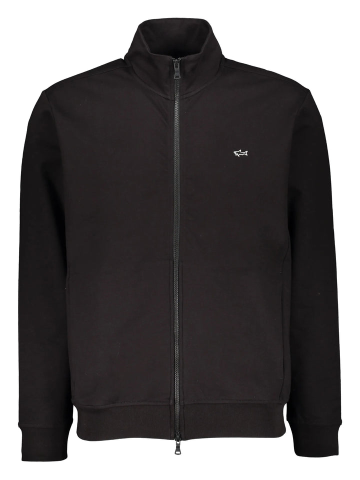 Paul & Shark Shark Badge Stretch Fleece Cotton Full Zip Sweatshirt | Black