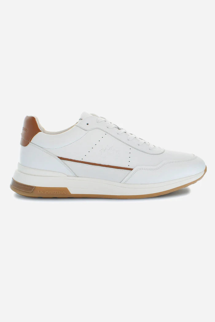 La Martina Men's Leather Trainers | White/Tan