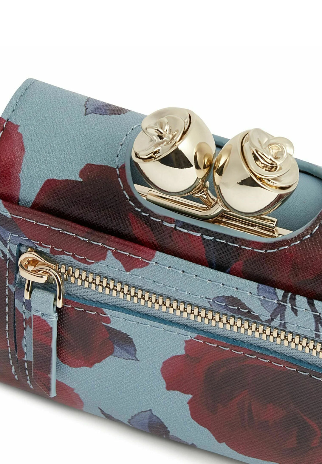 Ted Baker Rose Print Bobble Clasp Small Leather Purse | Mid Blue