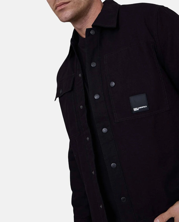 Karl Lagerfeld Cotton Canvas Overshirt Jacket | Black