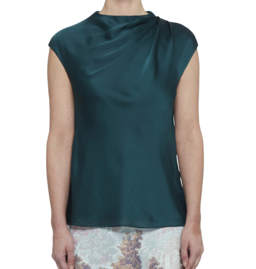 Ted Baker Mirsina Draped Neck Grown on Sleeve Top | Dark Green