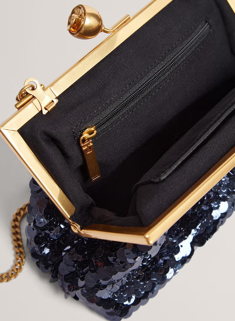 Ted Baker Sequinz Rose Detail Sequin Clutch Bag | Navy