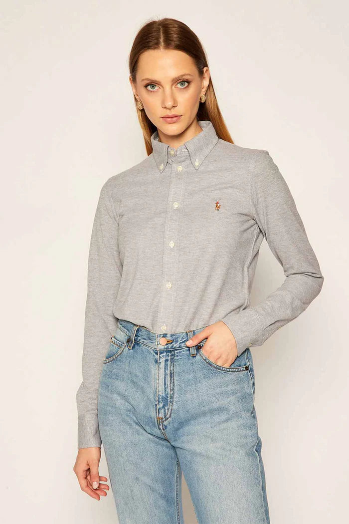 Ralph Lauren Slim Fit Knit Cotton Oxford Shirt | Boulder Grey