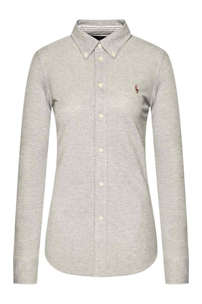 Ralph Lauren Slim Fit Knit Cotton Oxford Shirt | Boulder Grey