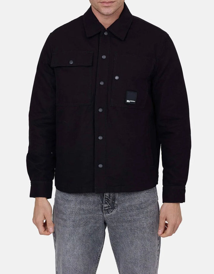 Karl Lagerfeld Cotton Canvas Overshirt Jacket | Black