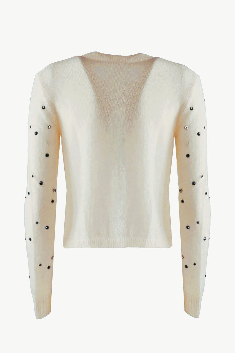 PennyBlack Mastino Rhinestone-detail Boxy Cardigan | Ivory