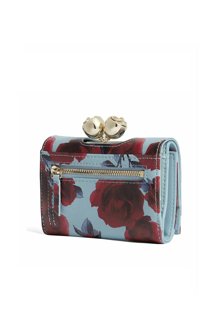 Ted Baker Rose Print Bobble Clasp Small Leather Purse | Mid Blue
