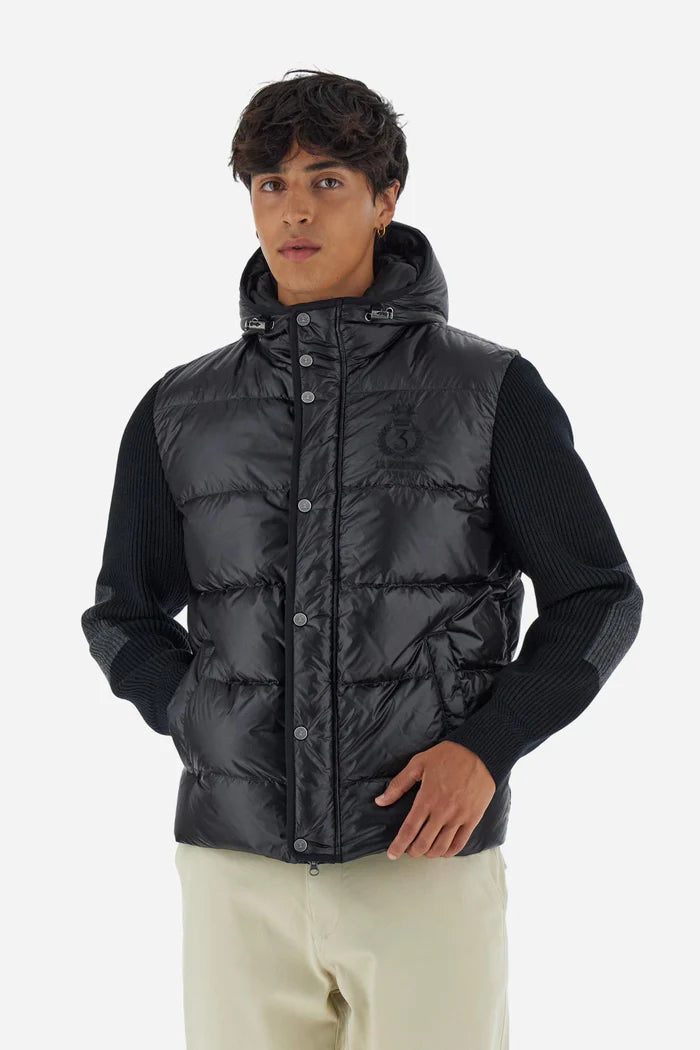 La Martina Men’s Iridescent Nylon Down Jacket Knit Sleeves | Black