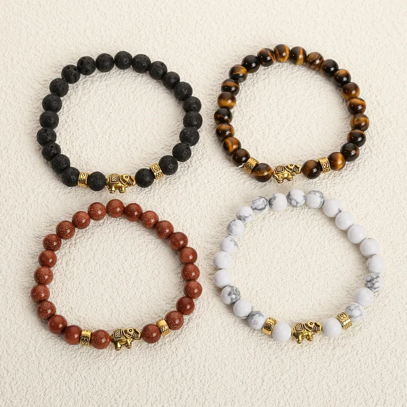 Never Needy Volcano Stone Elephant Bracelet | White