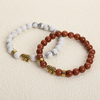 Never Needy Volcano Stone Elephant Bracelet | White
