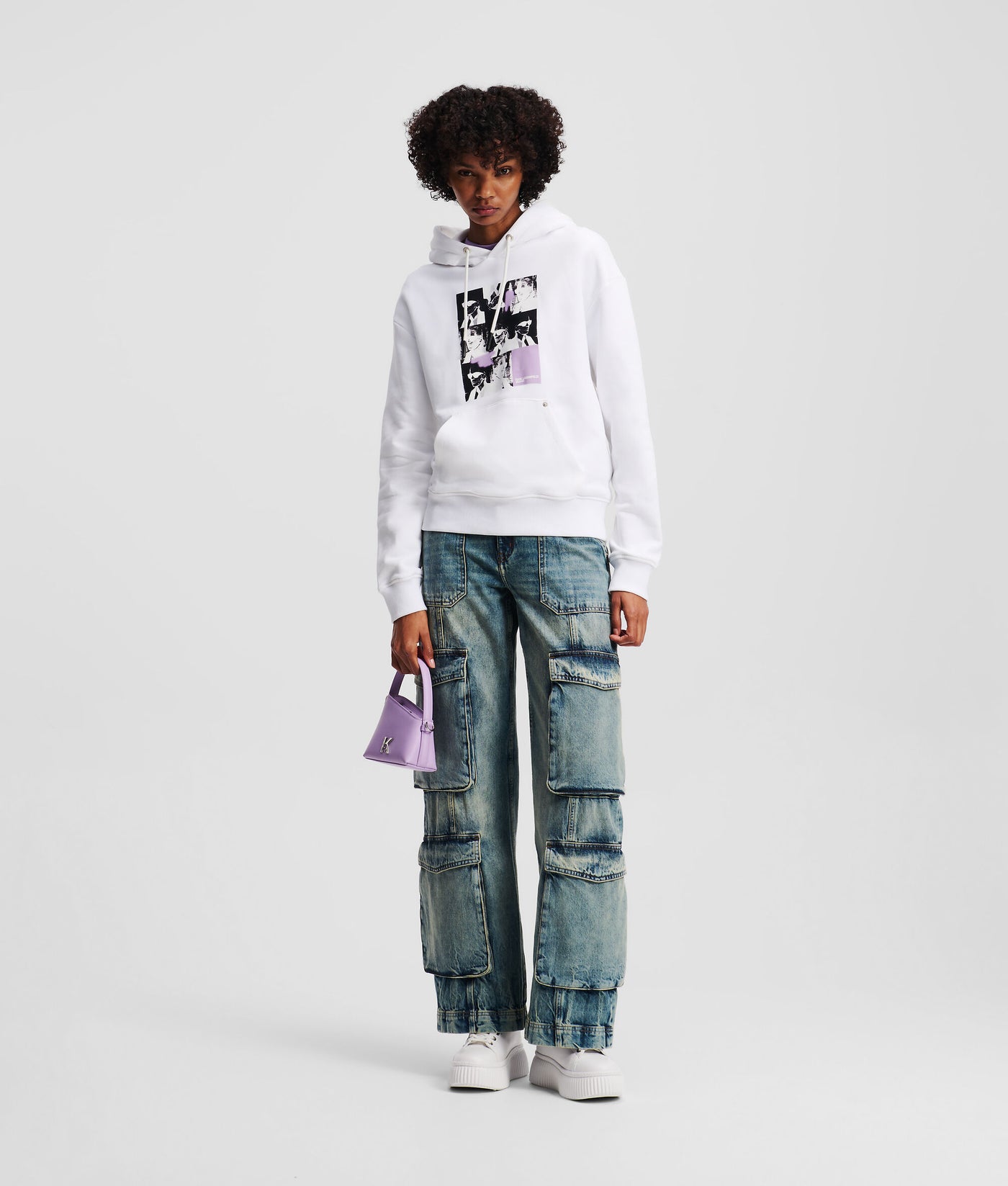 Karl Lagerfeld Women's Relaxed Fit Print Hoodie | White